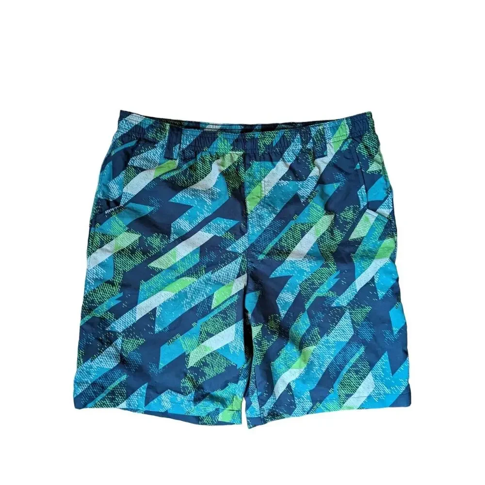 Columbia PFG Backcast Swim Trunks Boys XL 14 Blue Striped Shorts Nylon Fishing